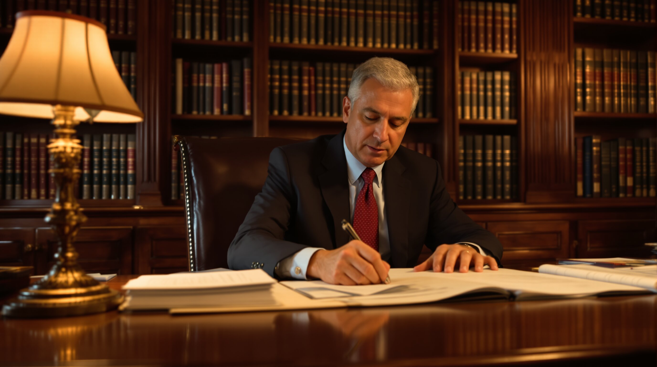 Abogado leyendo documentos